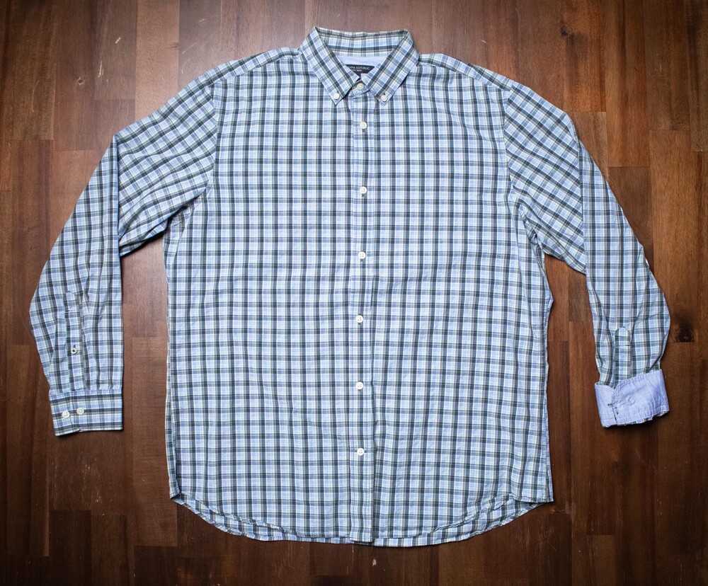 Banana Republic Shirt Mens XL Blue Green Plaid Button Down Long Sleeve Casual